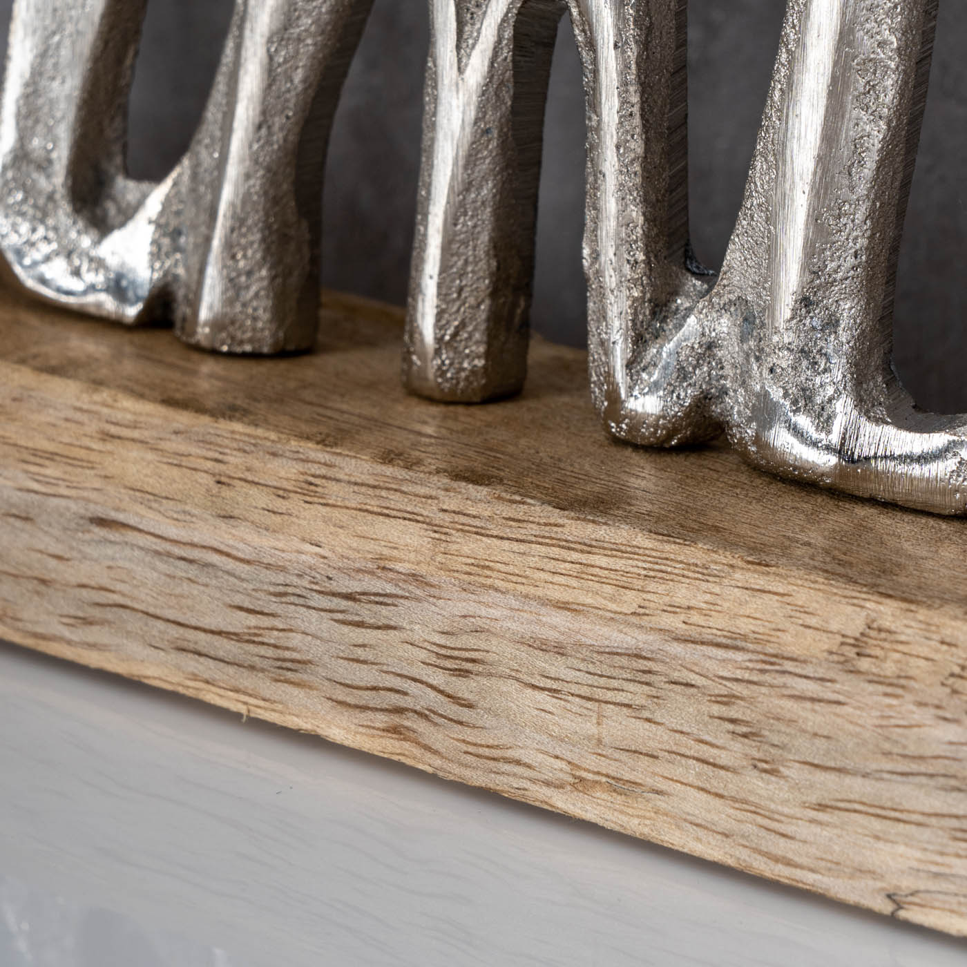 Familie Schriftzug Silber L30cm Metall Mango Holz Aufsteller Buchstaben Deko