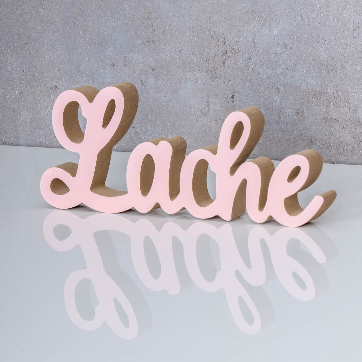 Schriftzug Lache L24cm Pastell Rosa Holz Tischdeko Deko Aufsteller Wohndeko