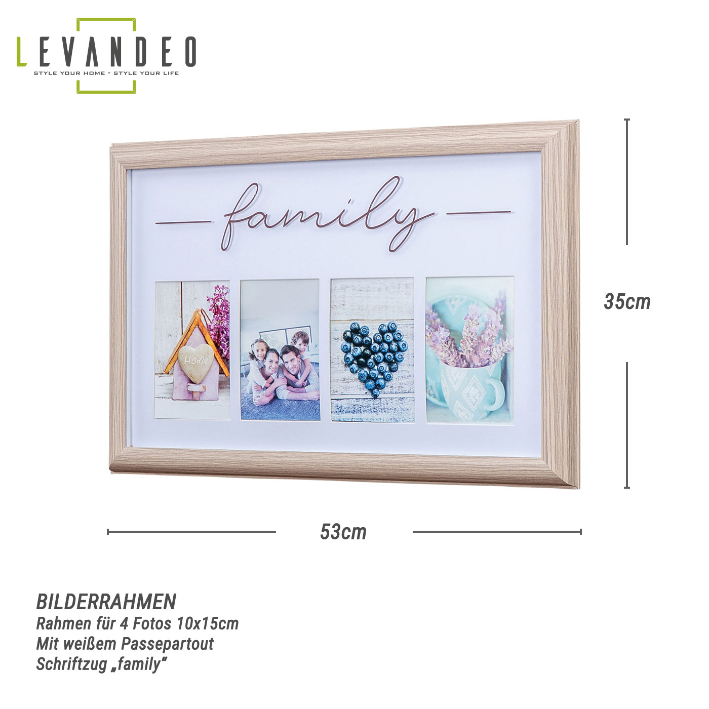 Bilderrahmen 4 Fotos 10x15 Natur Family Passepartout MDF Holz Fotorahmen