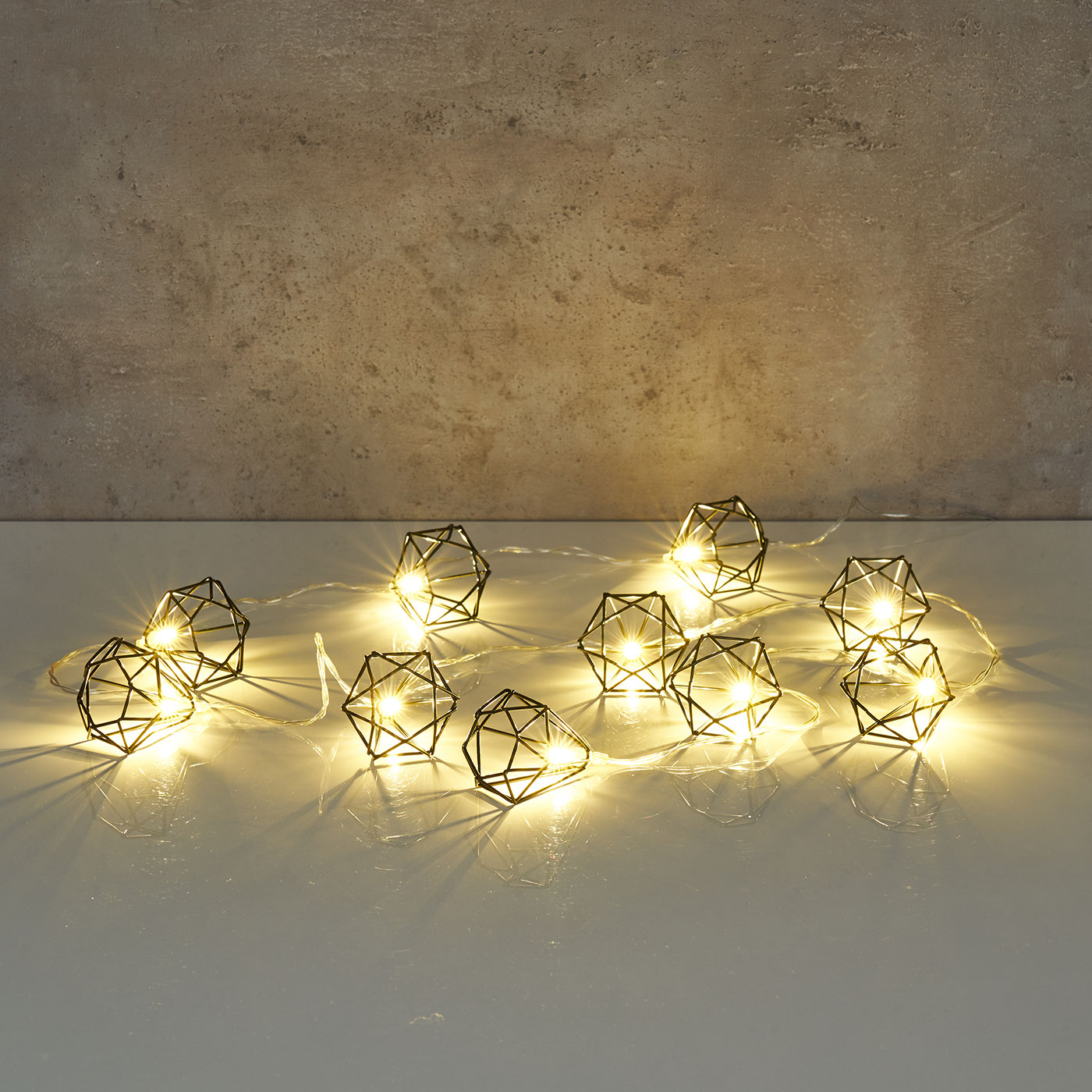 10er Lichterkette LED Metall Schwarz Polygon Diamant Licht Timer Deko Industrial
