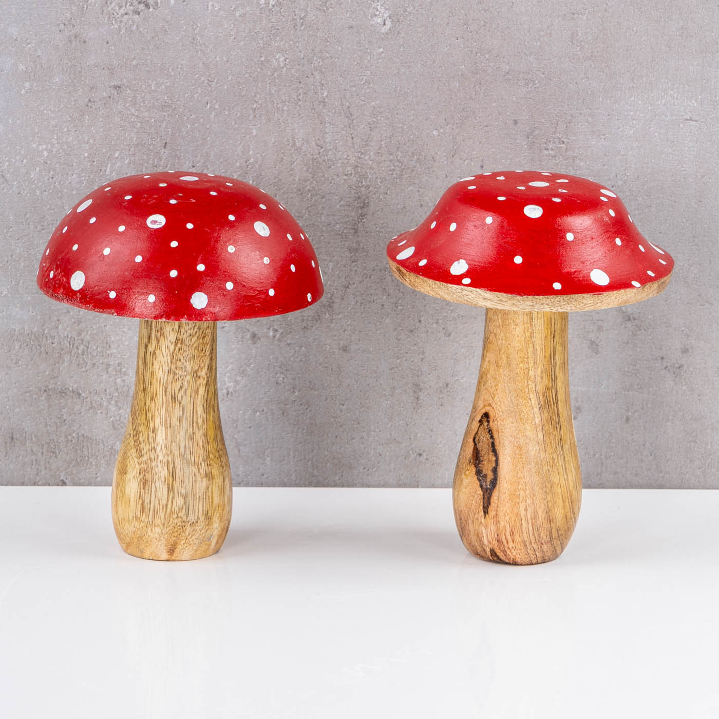 2er Set Deko Fliegenpilz Holzdeko Mango Braun Rot Tischdeko Herbst Herbstdeko