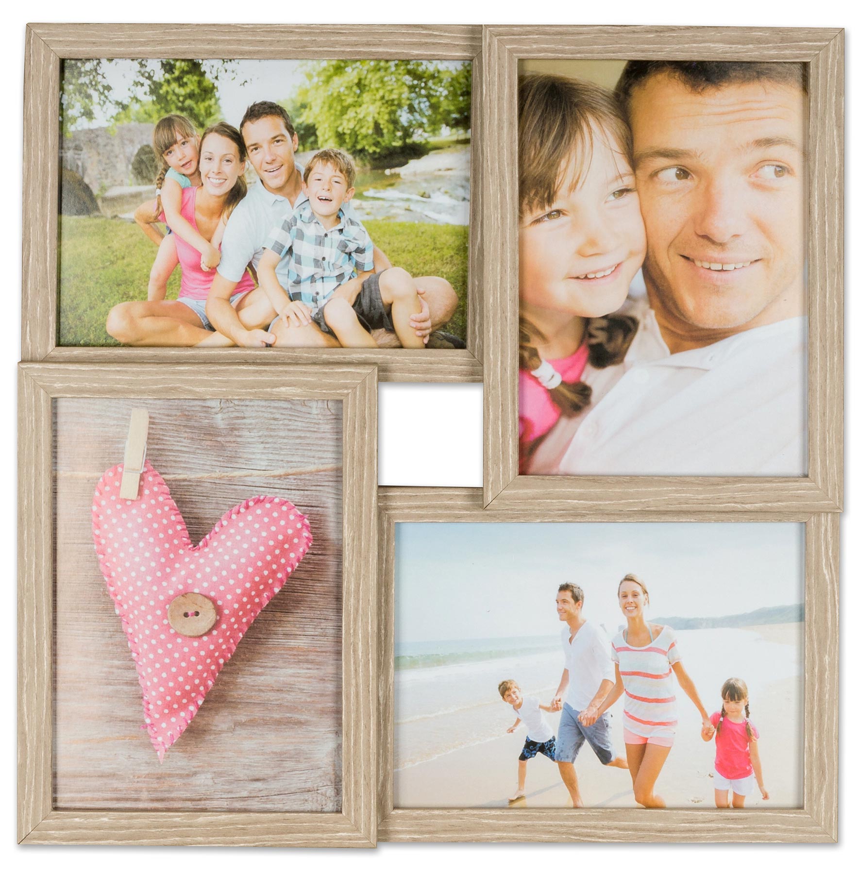 levandeo Bilderrahmen Collage 34x34cm 4 Fotos 13x18 Eiche gekälkt Holz MDF Glas