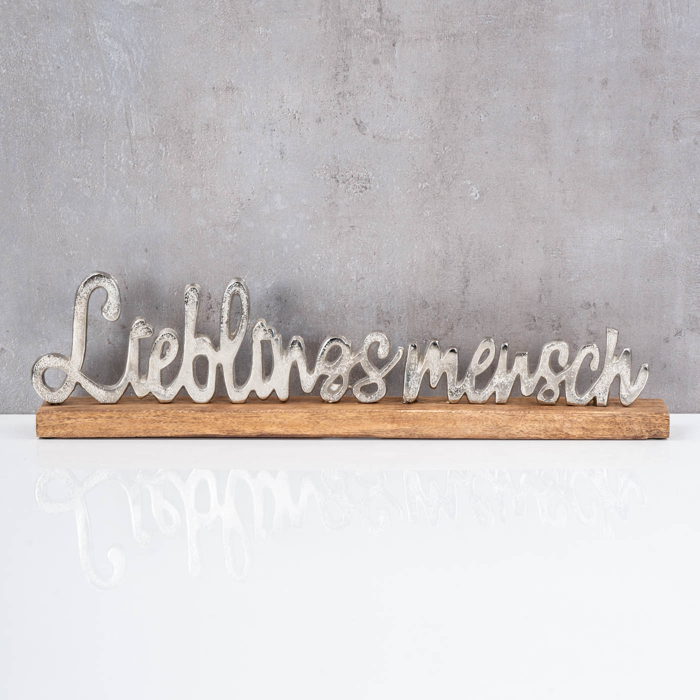 Lieblingsmensch Schriftzug L48cm Metall Mango Silber Holz Tischdeko Deko Aufsteller