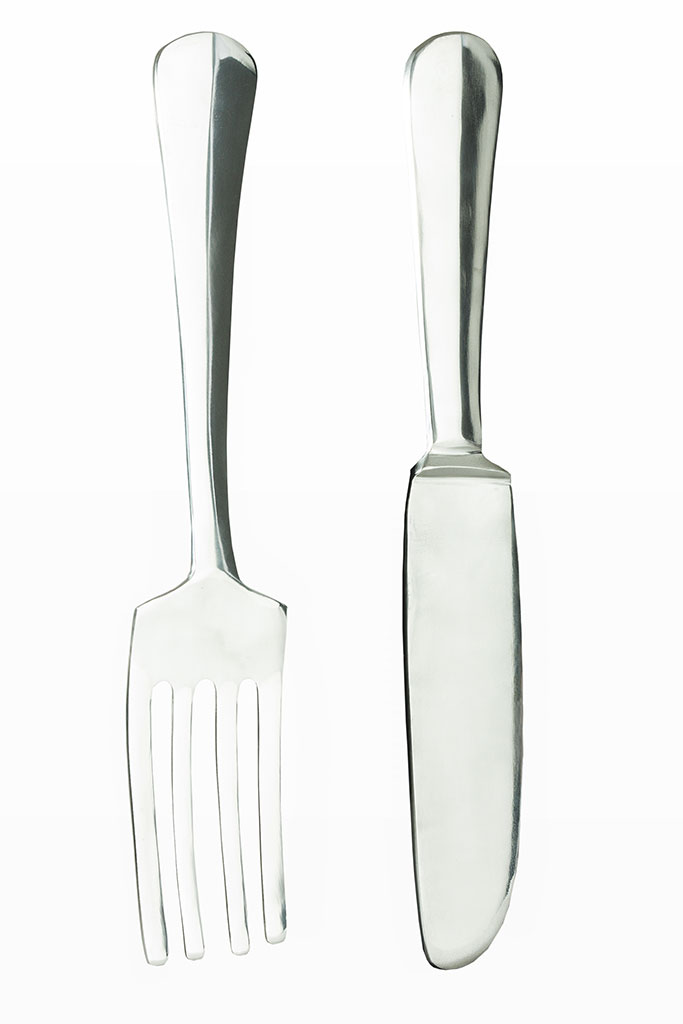 Dekobesteck aus Aluminium silber - Deko Gabel und Messer - Wanddeko