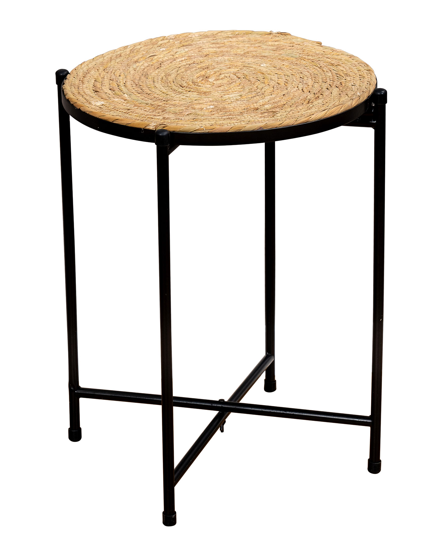 Beistelltisch H45cm Schilf Metall Schwarz Natur Ablage Couchtisch Sofatisch Deko