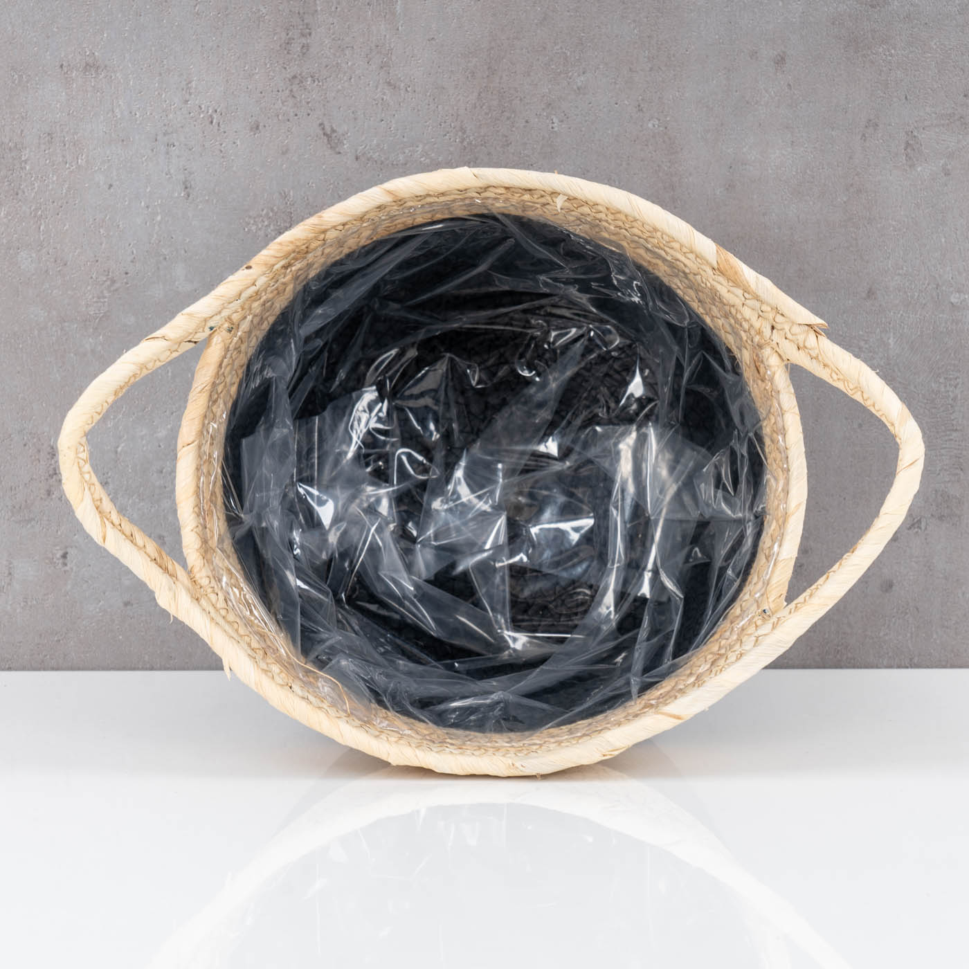 Korb Rund H20cm Natur Schwarz Pflanzkorb Geflochten Aufbewahrung Boho Deko