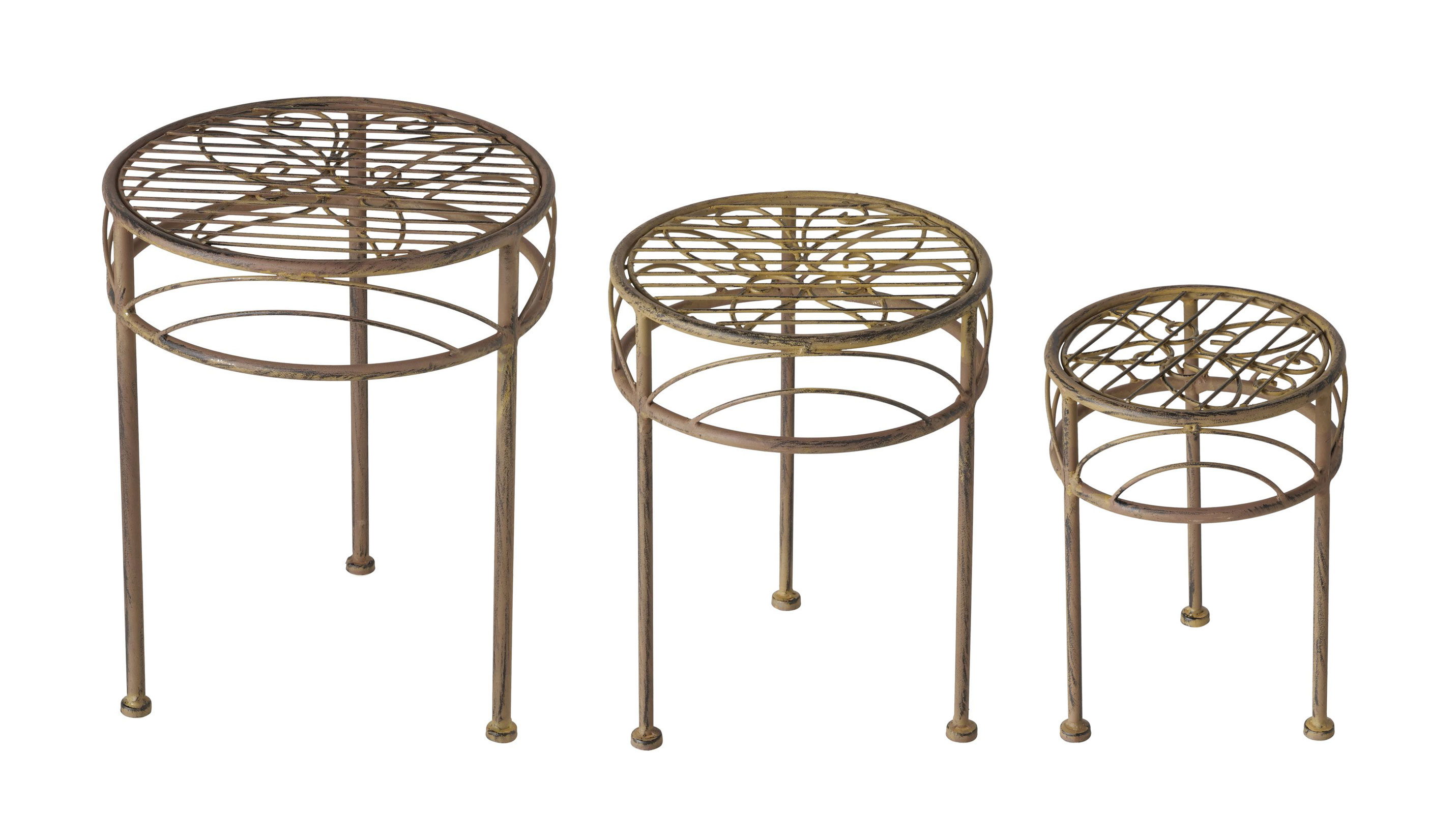 3er Set Blumenhocker Metall Rost Pflanzenständer Braun Rund Tisch Garten Deko