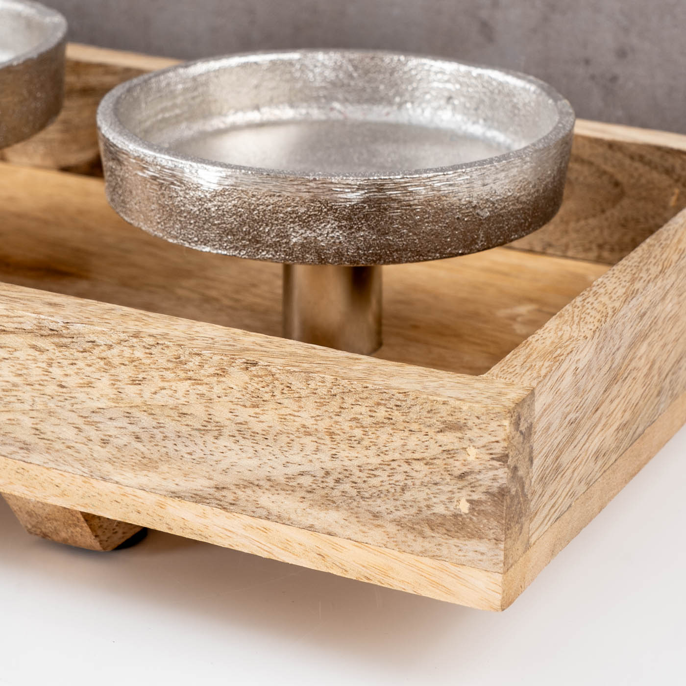 Adventskranz Holz Lang L46cm Mango Weihnachtsdeko Kerzen Tablett Tischdeko
