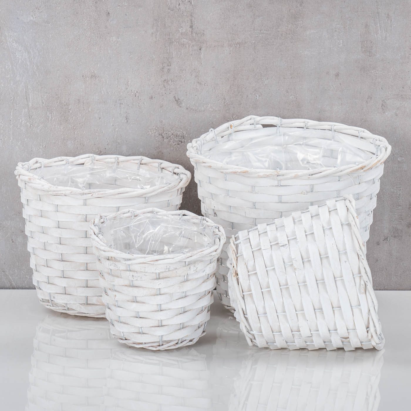 4er Set Pflanzgefäß Weide H15-19cm Weiß Garten Pflanzkorb Weidekorb Shabby Chic