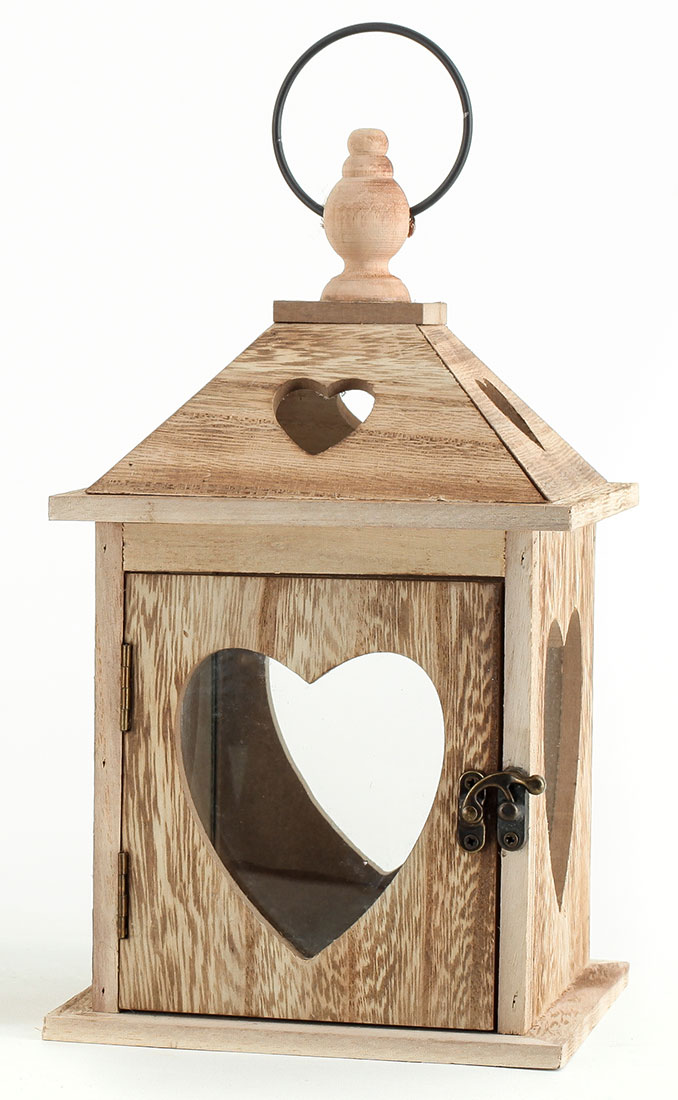 2tlg. Laternen Set Holz Herzen braun Glas Shabby Chic 24cm & 40cm 2er