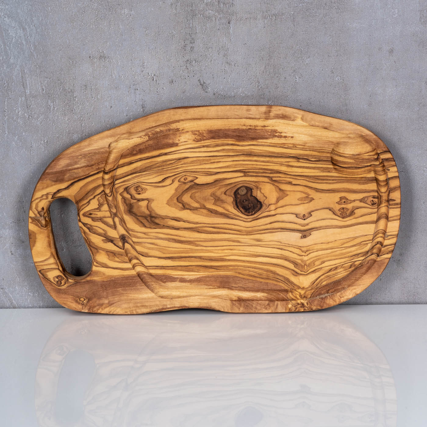 Schneidbrett ca. 36x20cm Olivenholz Steakbrett Braun Natur Saftrille Holzbrett