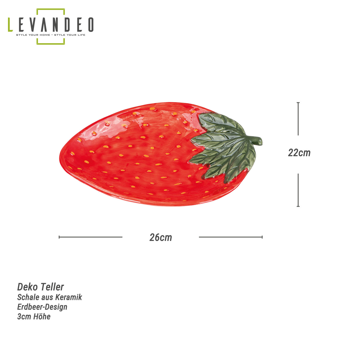 Teller Erdbeere Keramik 26cm Erdbeerschale Sommer Obst Dekoschale Tischdeko
