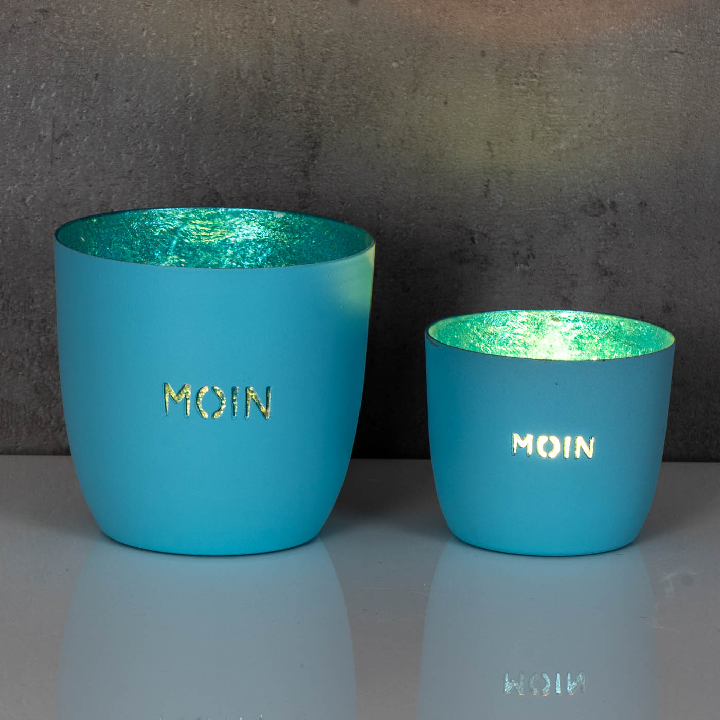2er Set Moin Teelichthalter Blau Metall Windlicht Tischdeko Kerzenhalter Deko
