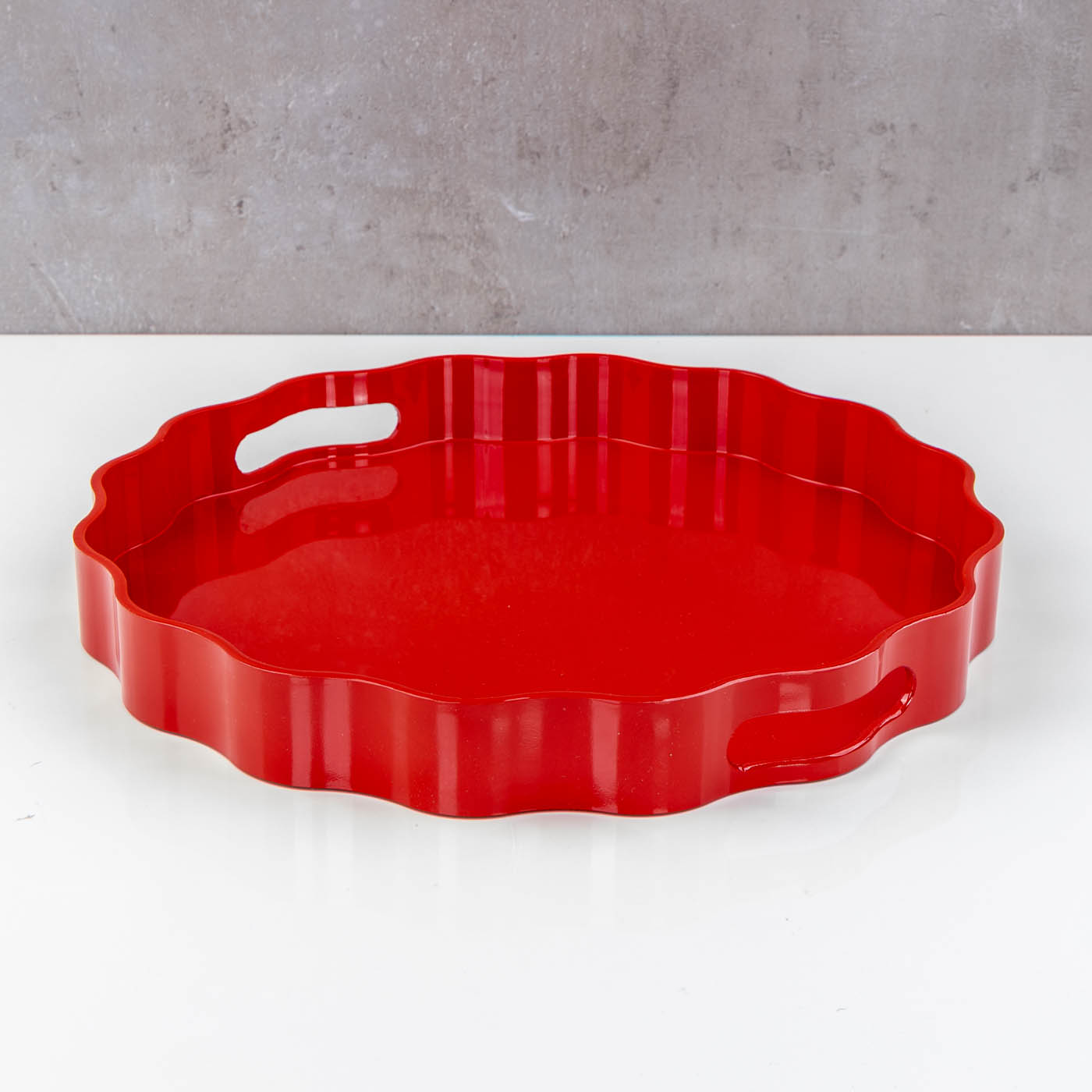 Deko Tablett Rot mit Griffen 33cm Rund Serviertablett Tischdeko Weihnachtsdeko