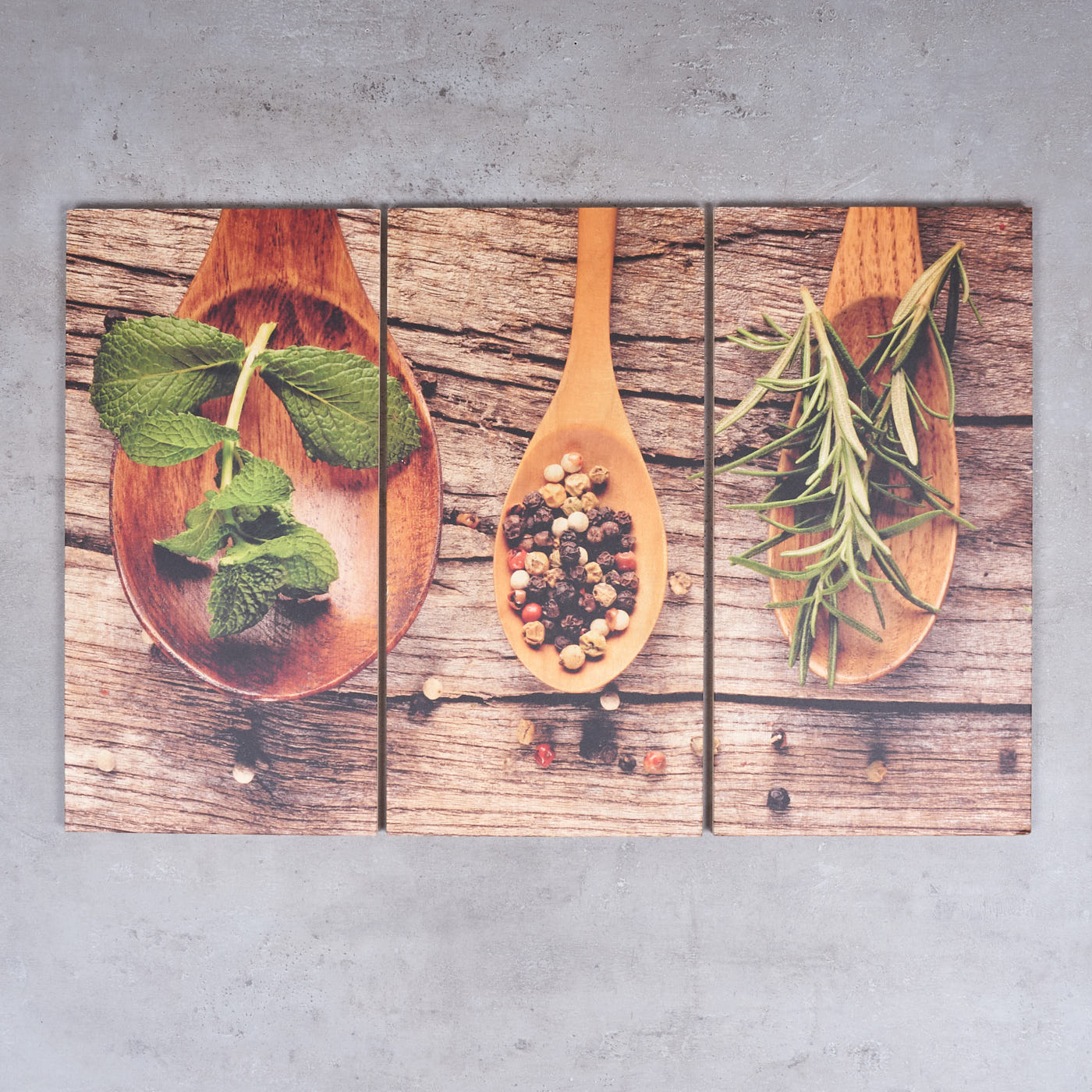 3er Set Wandbild 60x40cm Holz Birkenholz Kräuter Gewürze Küche Holzbild Wanddeko