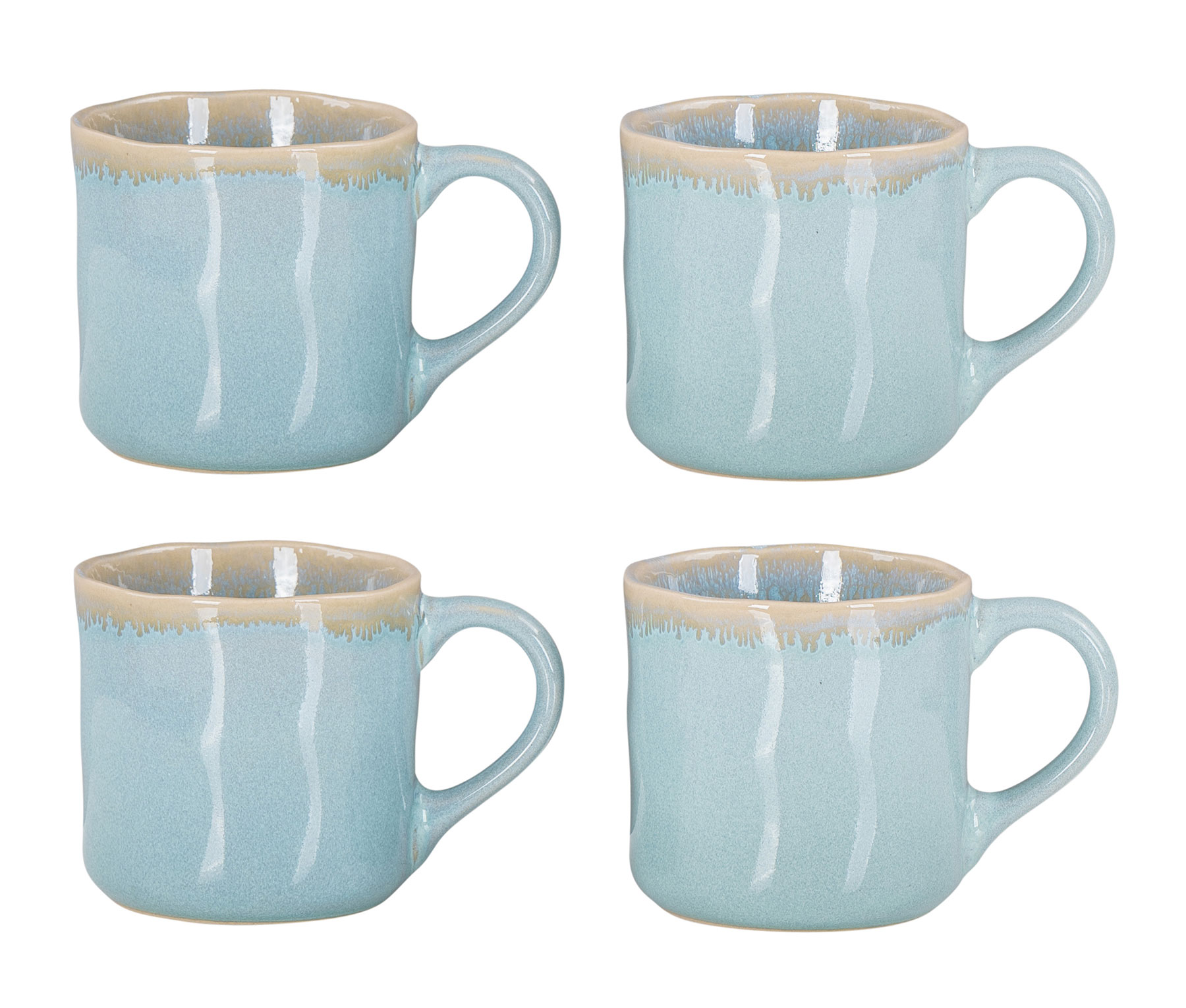 4er Set Steingut Becher 350ml Tasse Grün Kaffeepott Tasse Modern Design Küche
