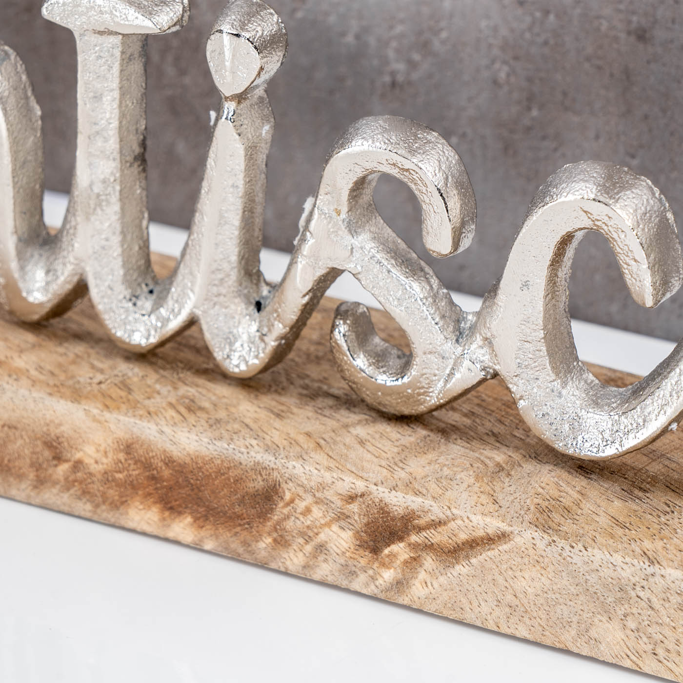Schriftzug Stammtisch L40cm Metall Mango Silber Holz Tischdeko Deko Aufsteller