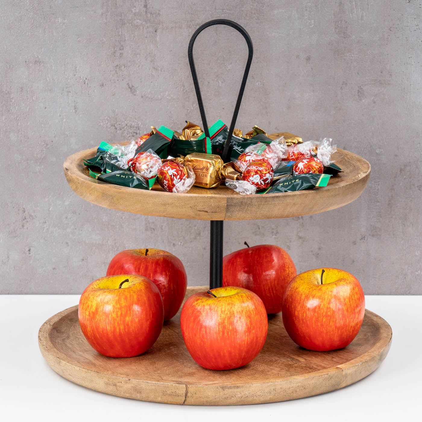Etagere 2 Etagen H35cm Mango Holz Schwarz Natur Servierplatte Kuchenständer Deko