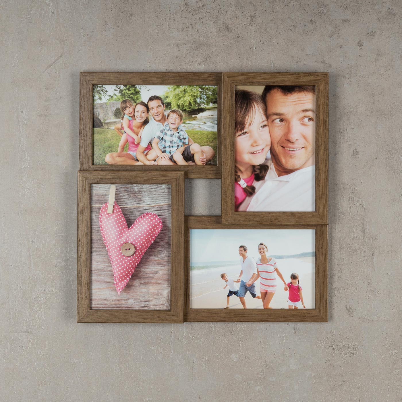 levandeo Bilderrahmen Collage 28x28cm 4 Fotos 10x15 Nussbaum MDF Holz Glas