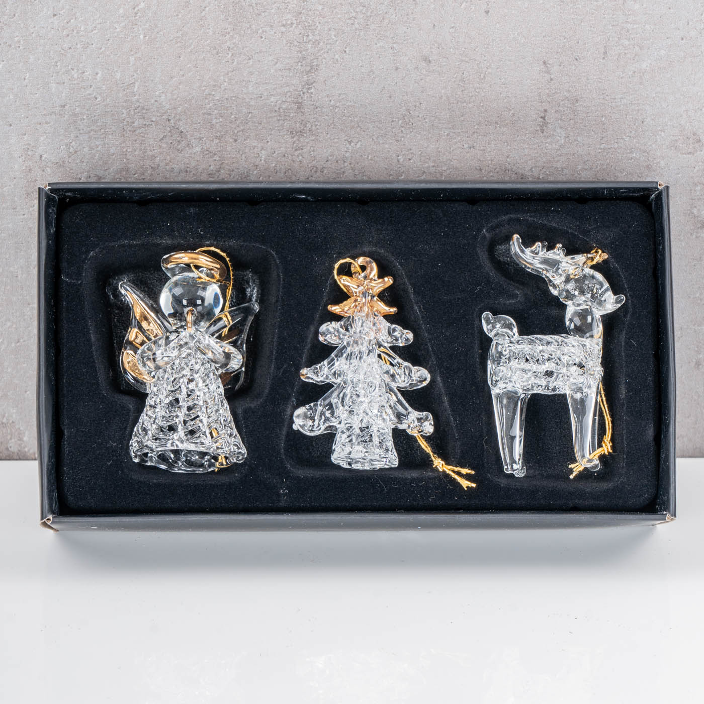 3er Set Deko-Anhänger Engel Rentier Baum Glas Baumschmuck Deko Christbaumschmuck