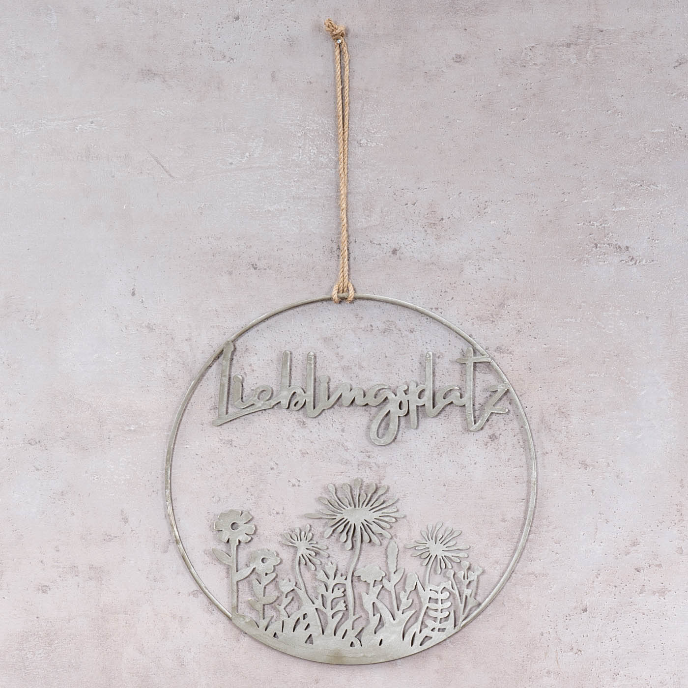Wandbild Lieblingsplatz Ø30cm Grau Ring Wanddeko Metallbild Garten Deko Hänger