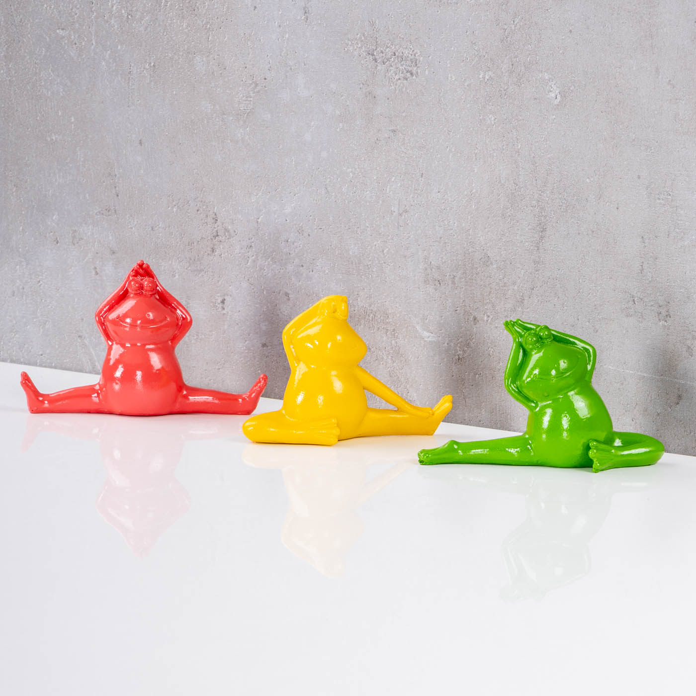 3er Set Frosch Deko Yoga Pink Gelb Grün Dekofigur Yogapose Geschenk Tischdeko