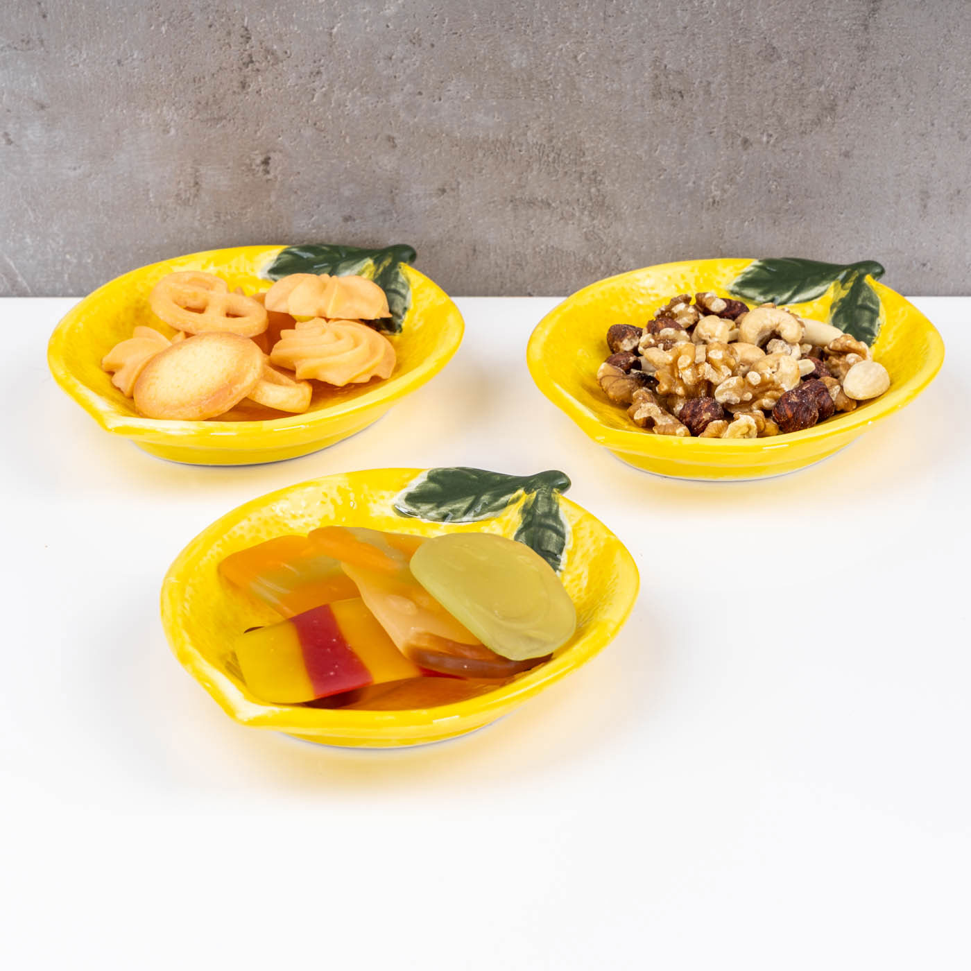 3er Set Teller Zitrone Keramik 16cm Sommer Obst Dekoschale Tischdeko Snackschale