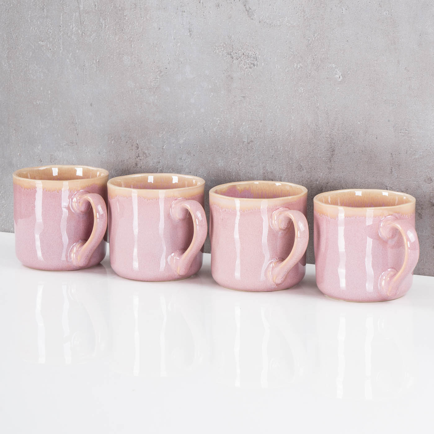 4er Set Steingut Becher 350ml Tasse Rosa Kaffeepott Tasse Modern Design Küche