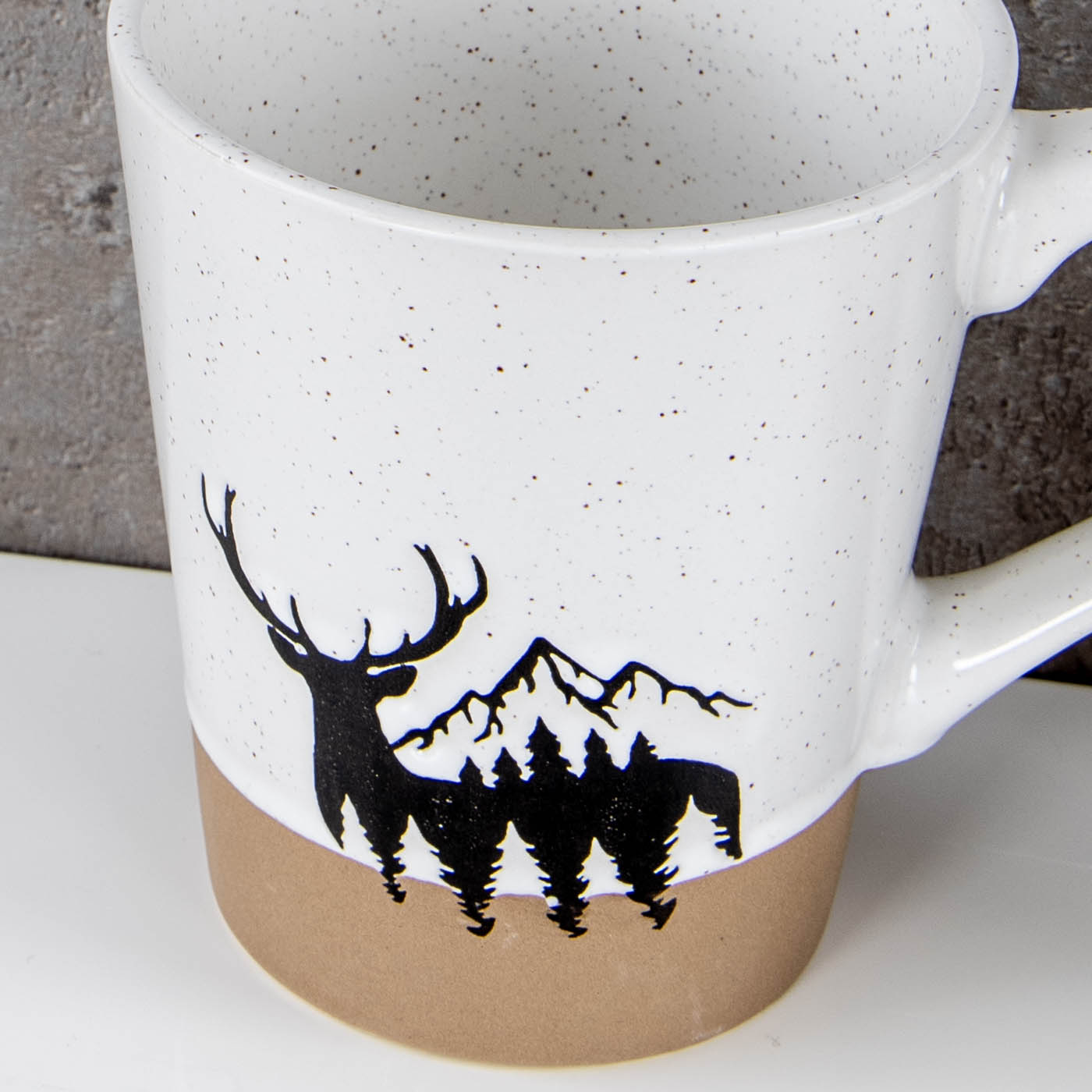 2er Set Steingut Tassen 360ml Hirsch Kaffeetasse Natur Becher Modern Alpen Design