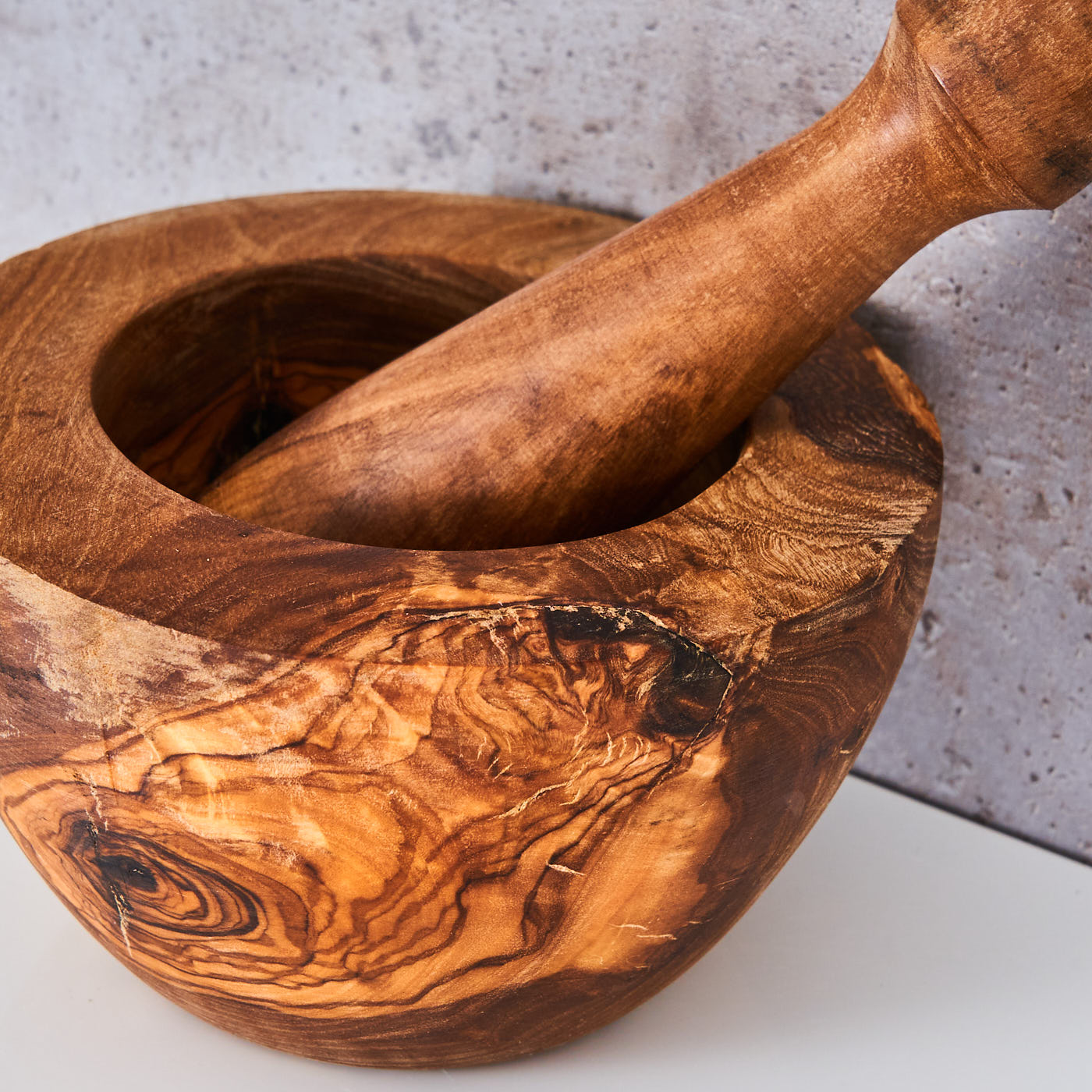 Mörser H6cm Olivenholz Holzmörser Stößel Holz Gewürzmühle Küche Natur Unikat