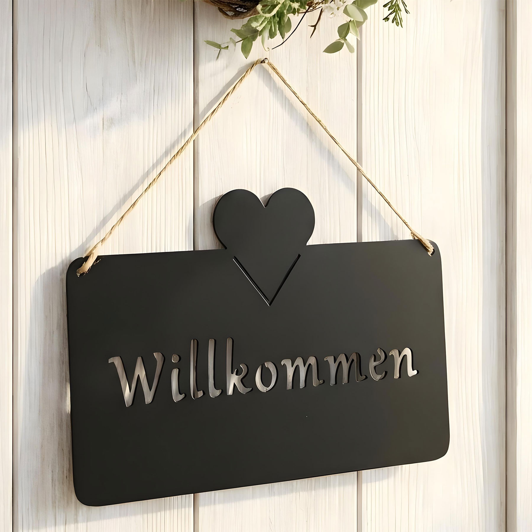 Türschild Willkommen Schwarz 25x16cm Eisen Hängeschild Haustür Gartendekoration