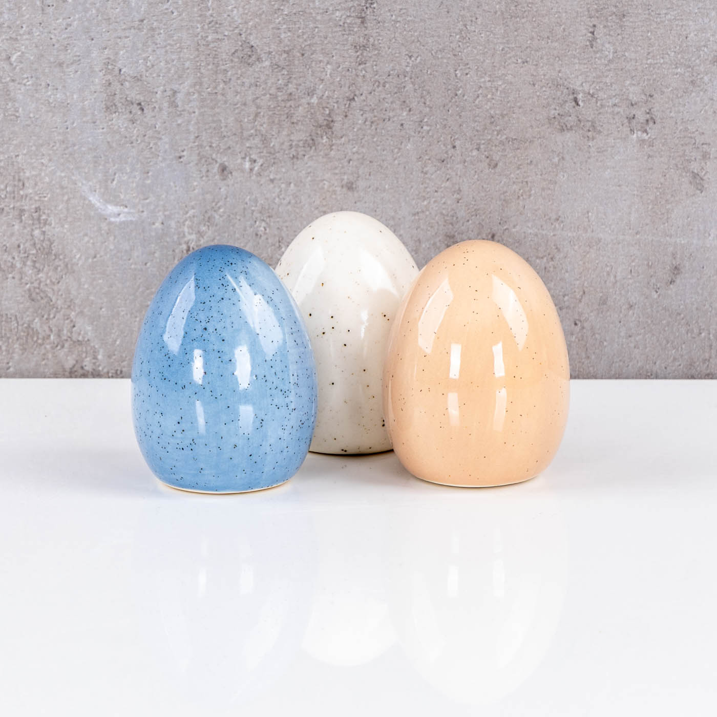 3er Set Deko-Eier Porzellan Blau Creme Beige Osterdeko Ostereier Tischdeko Ostern