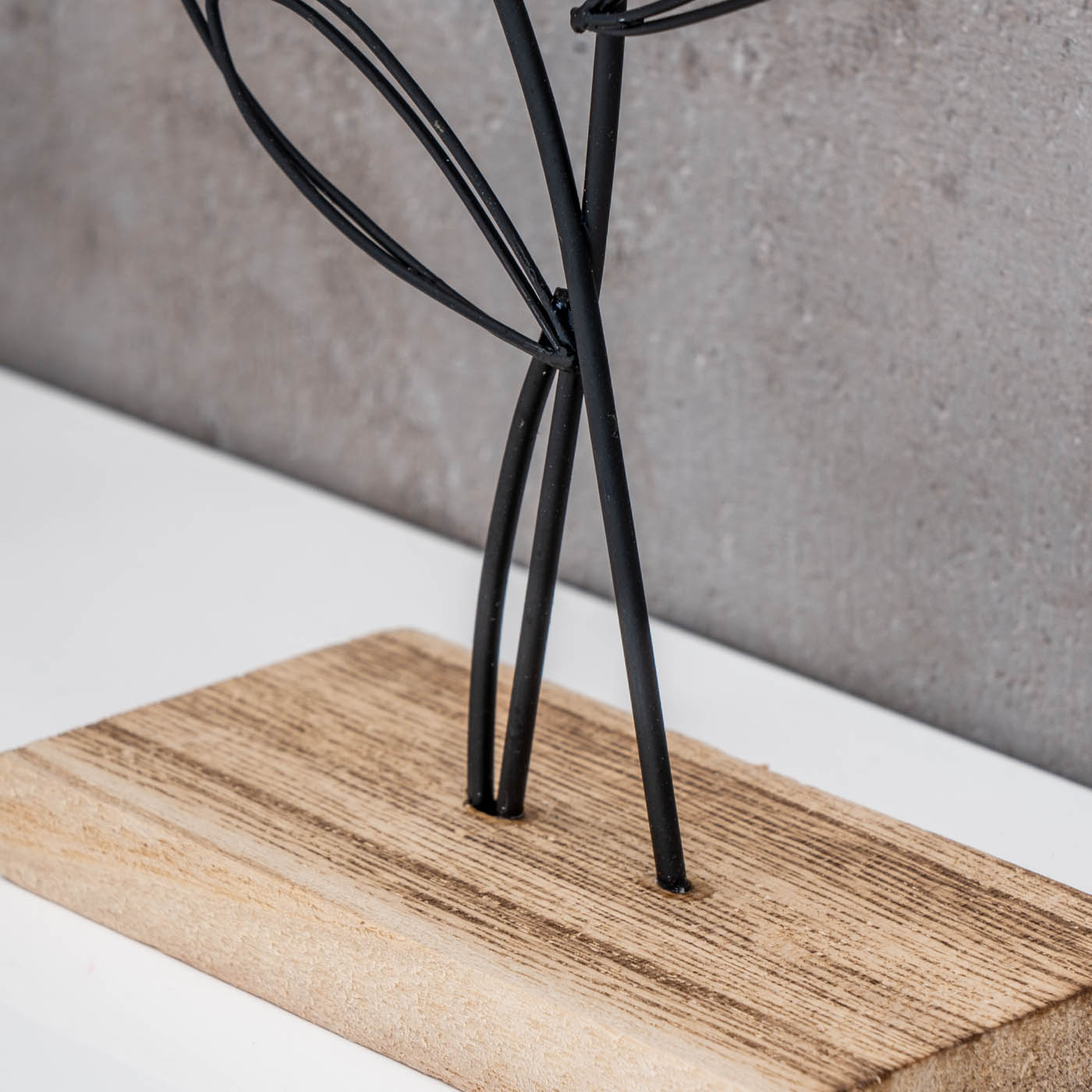 2er Set Deko Aufsteller Draht Blume Metall Holz Schwarz Natur Tischdeko Frühling