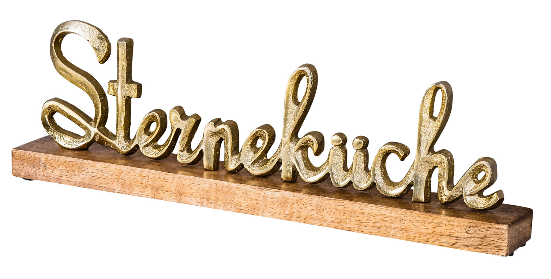 Sterneküche Schriftzug L40cm Metall Gold Mango Holz Tischdeko Deko Aufsteller