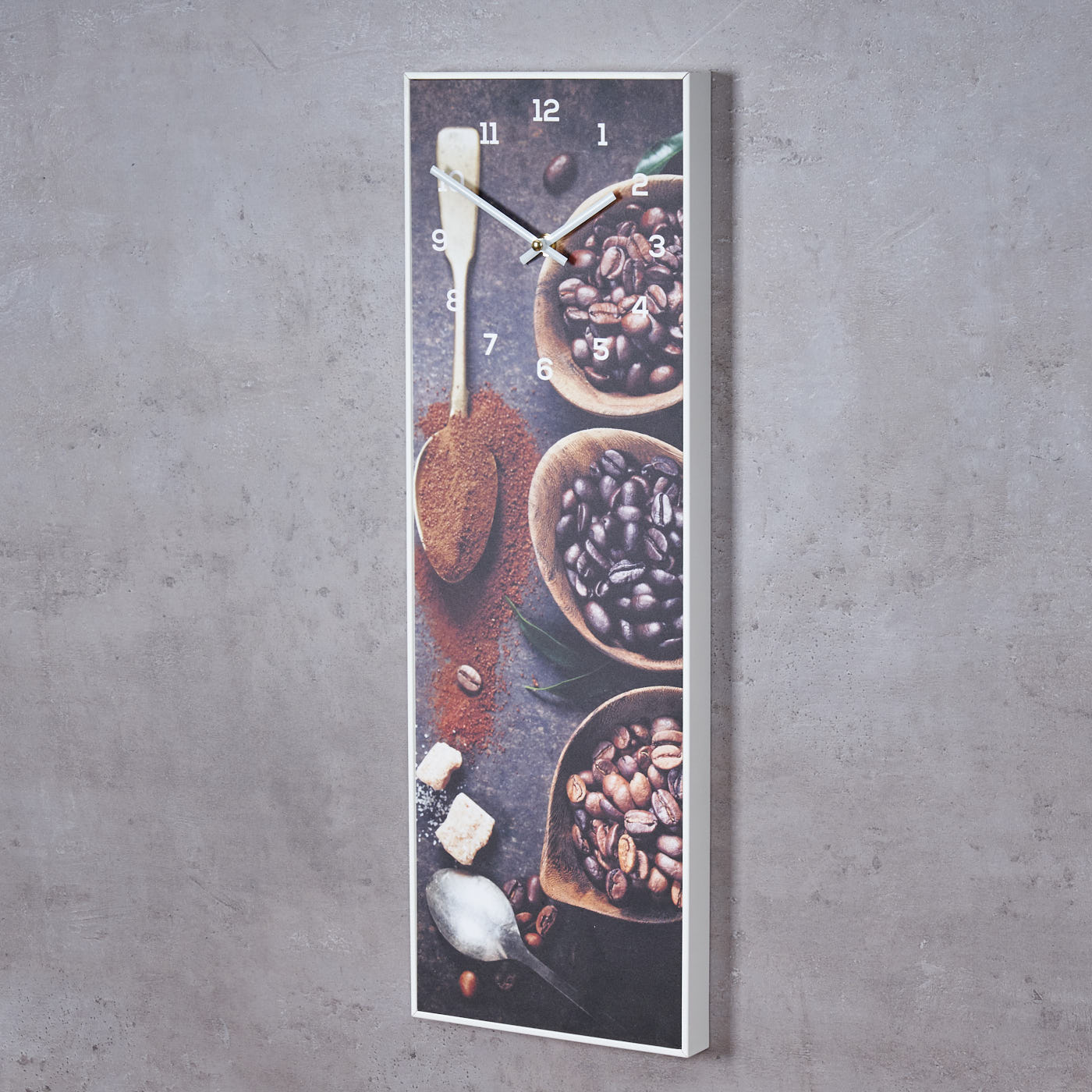 Wanduhr 20x60cm Braun Kaffee Coffee Rahmen Weiß Küche Bild Cafe Wanddeko Uhr