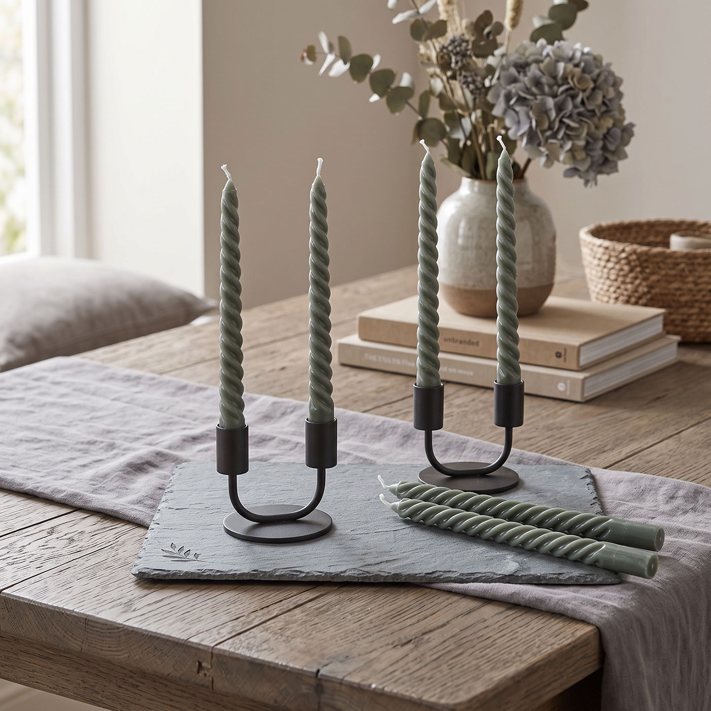 6er Set Kerzen Grün Gedreht H20cm Stabkerzen Tafelkerzen Spiralkerzen Tischdeko