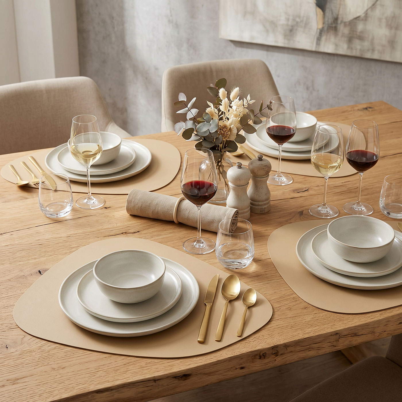 4er Set Tischsets 42x34cm Braun Beige Platzsets Abwaschbar Lederoptik Wendefunktion