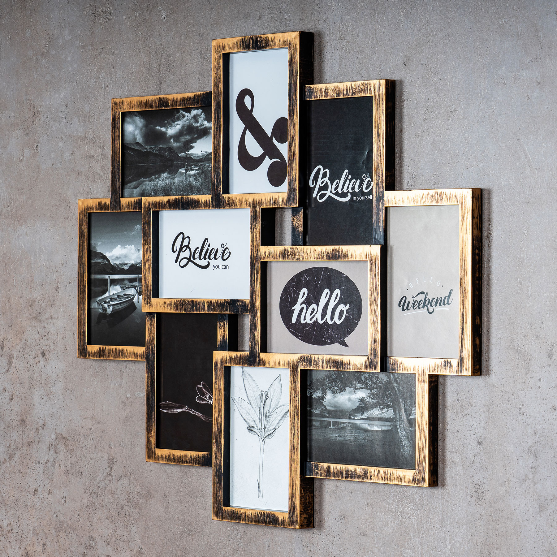 levandeo Bilderrahmen Collage 55x50cm Kupfer Schwarz Glas 10 Fotos 10x15cm