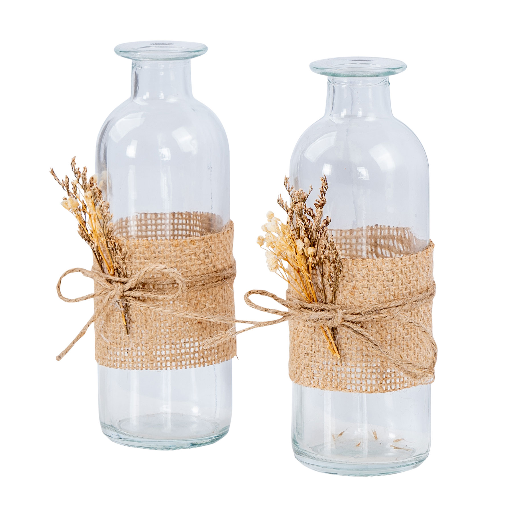 2er Set Vase H17cm Glas Blumenvase Natur Trockenblume Boho Tischdeko Glasvase