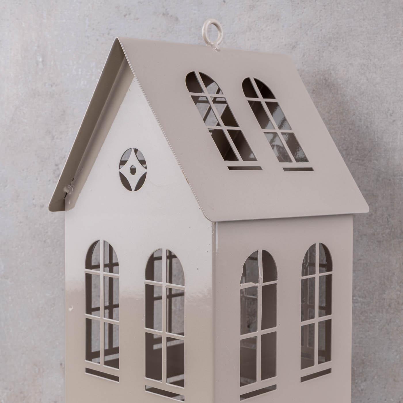 Metall Laterne Haus Grau H49cm Dekohaus Windlicht Hausform Kerzenhalter Deko