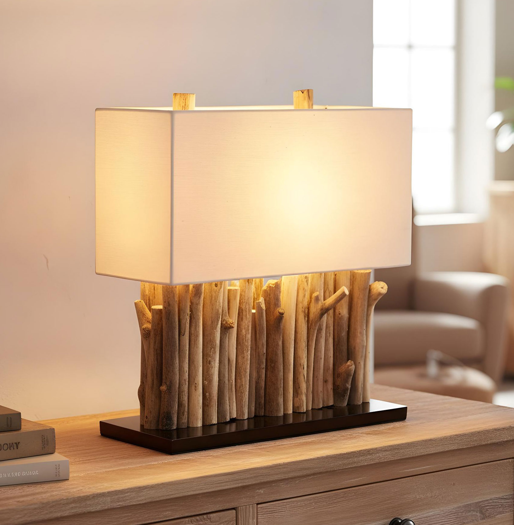 levandeo Lampe 35x40x16cm Tischlampe Treibholz Unikat Holzlampe Design Deko Rustikal