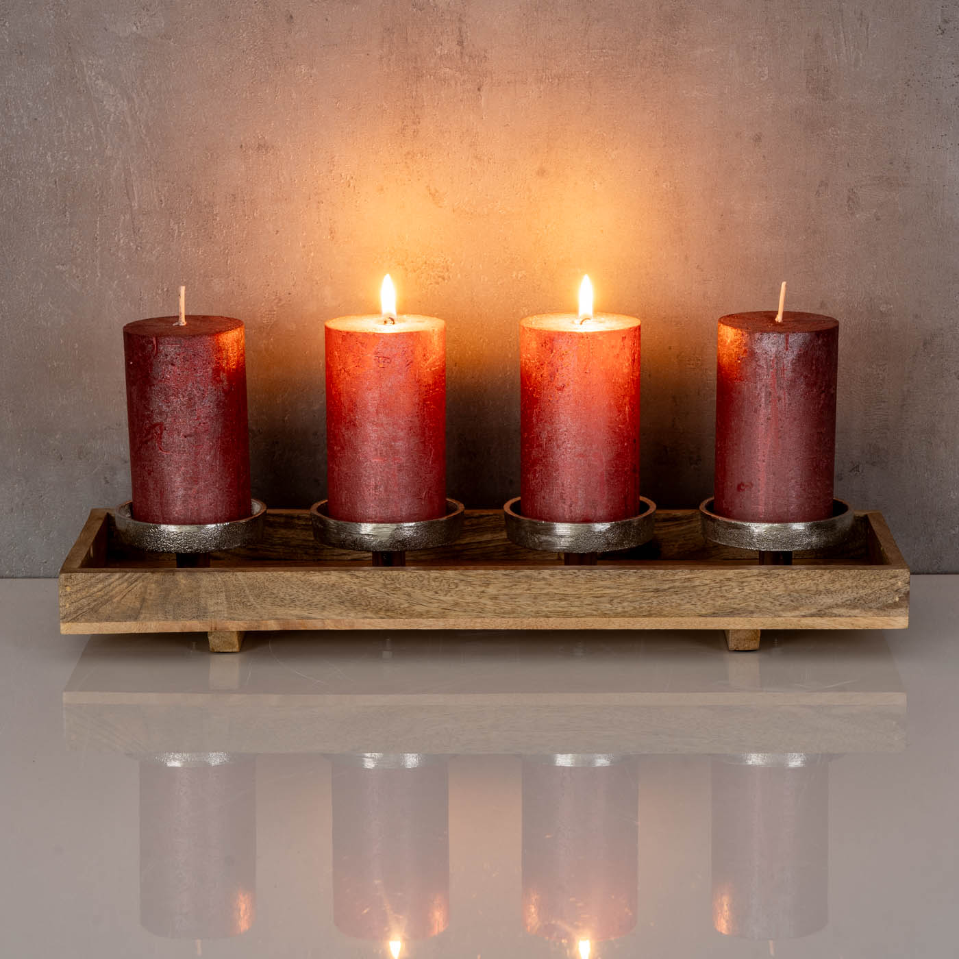 Adventskranz Holz Lang L46cm Mango Weihnachtsdeko Kerzen Tablett Tischdeko