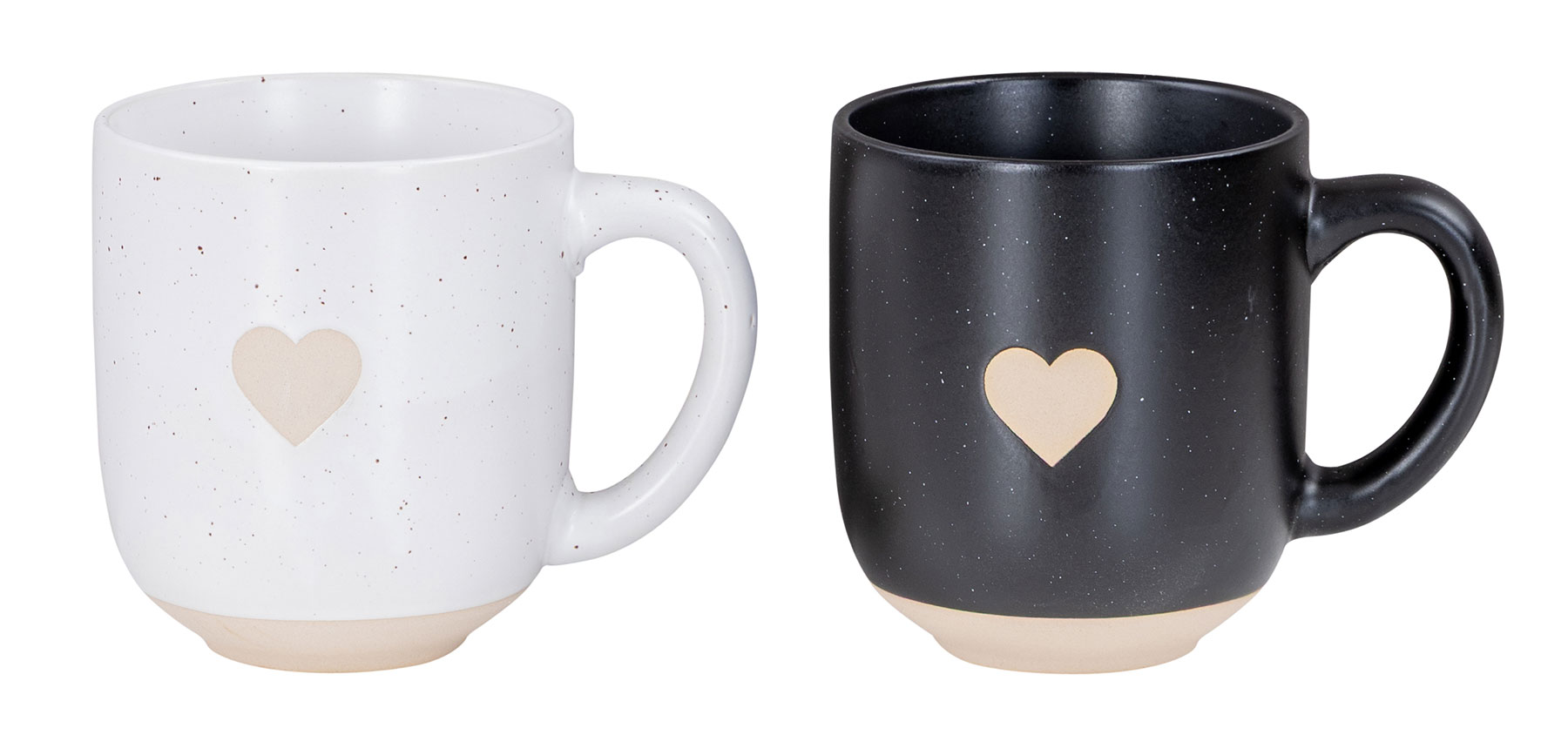 2er Set Steingut Tassen Schwarz Weiß 300ml Herz Kaffeebecher Kaffeetasse Paare
