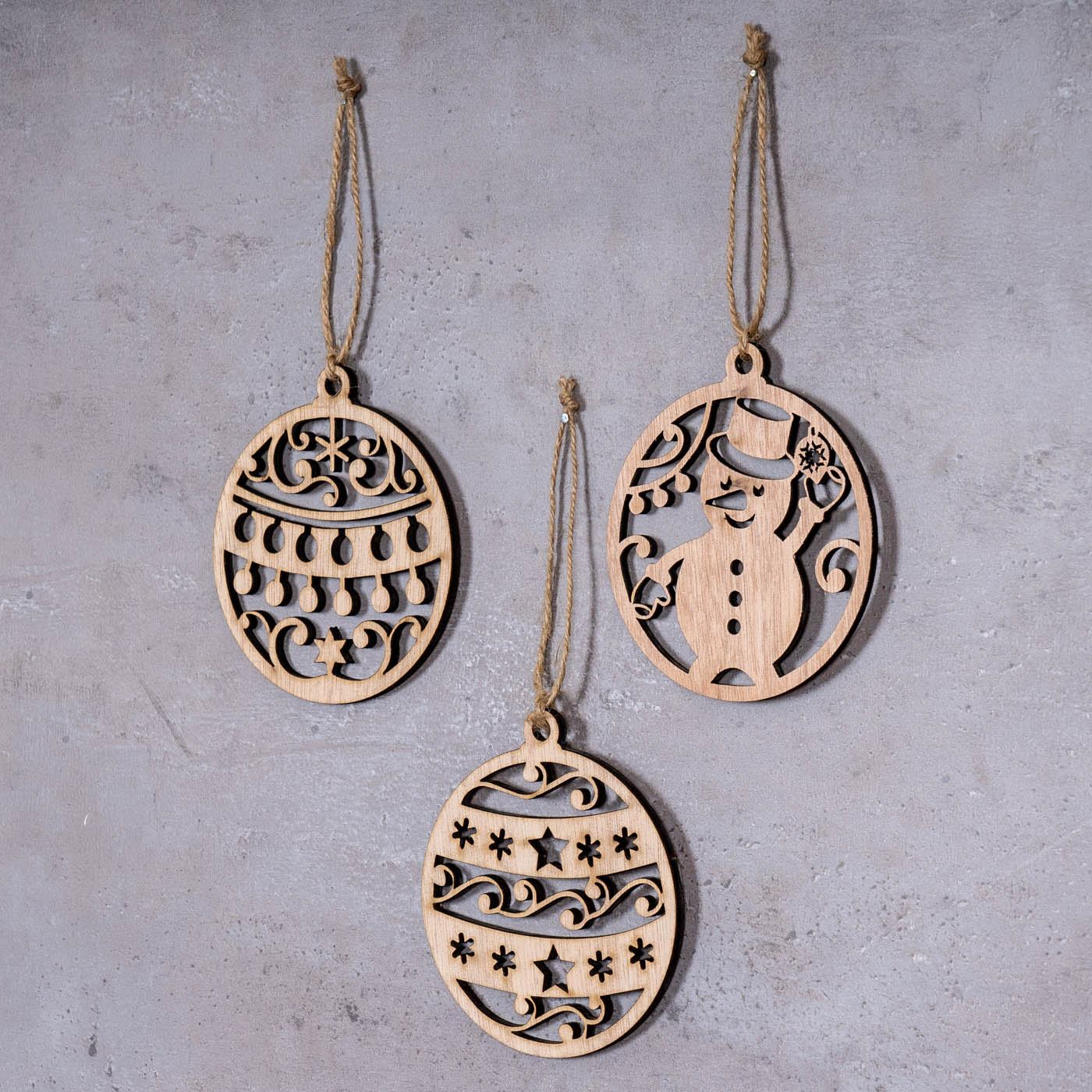 3er Set Deko-Anhänger Weihnachten Holz Birkenholz Schneemann Kugel Baumschmuck