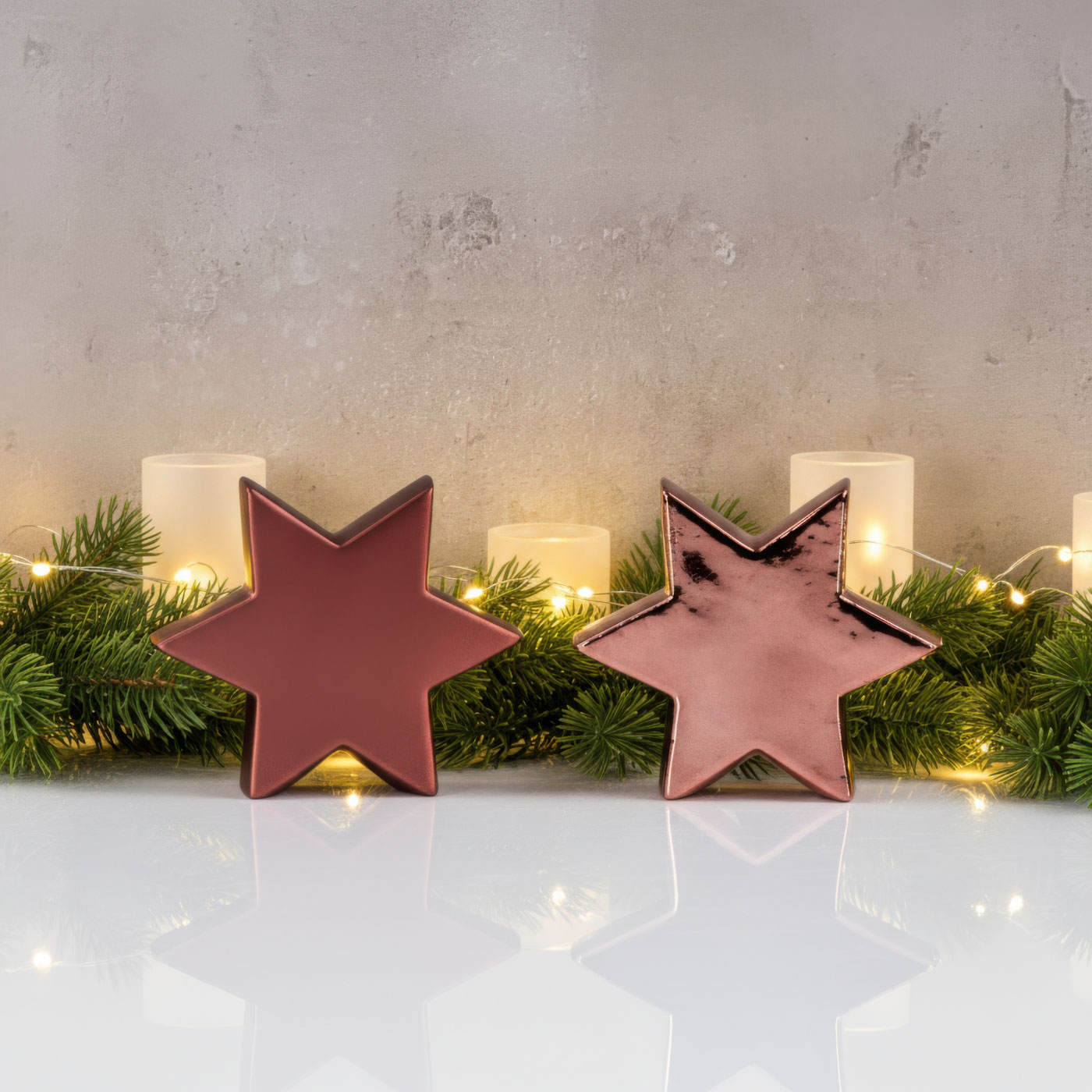 2er Set Deko Aufsteller Stern H12cm Porzellan Bordeaux Rot Tischdeko Weihnachtsdeko