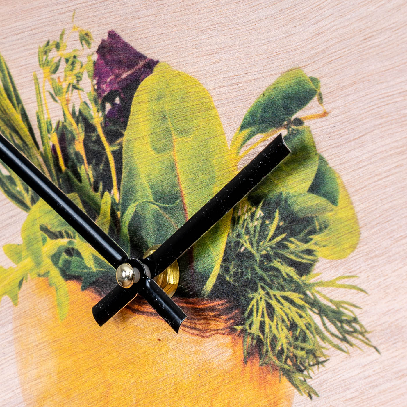 Wanduhr Holz 30x30cm Rund Holzuhr Uhr Holzbild Küche Kräuter Gewürze Deko