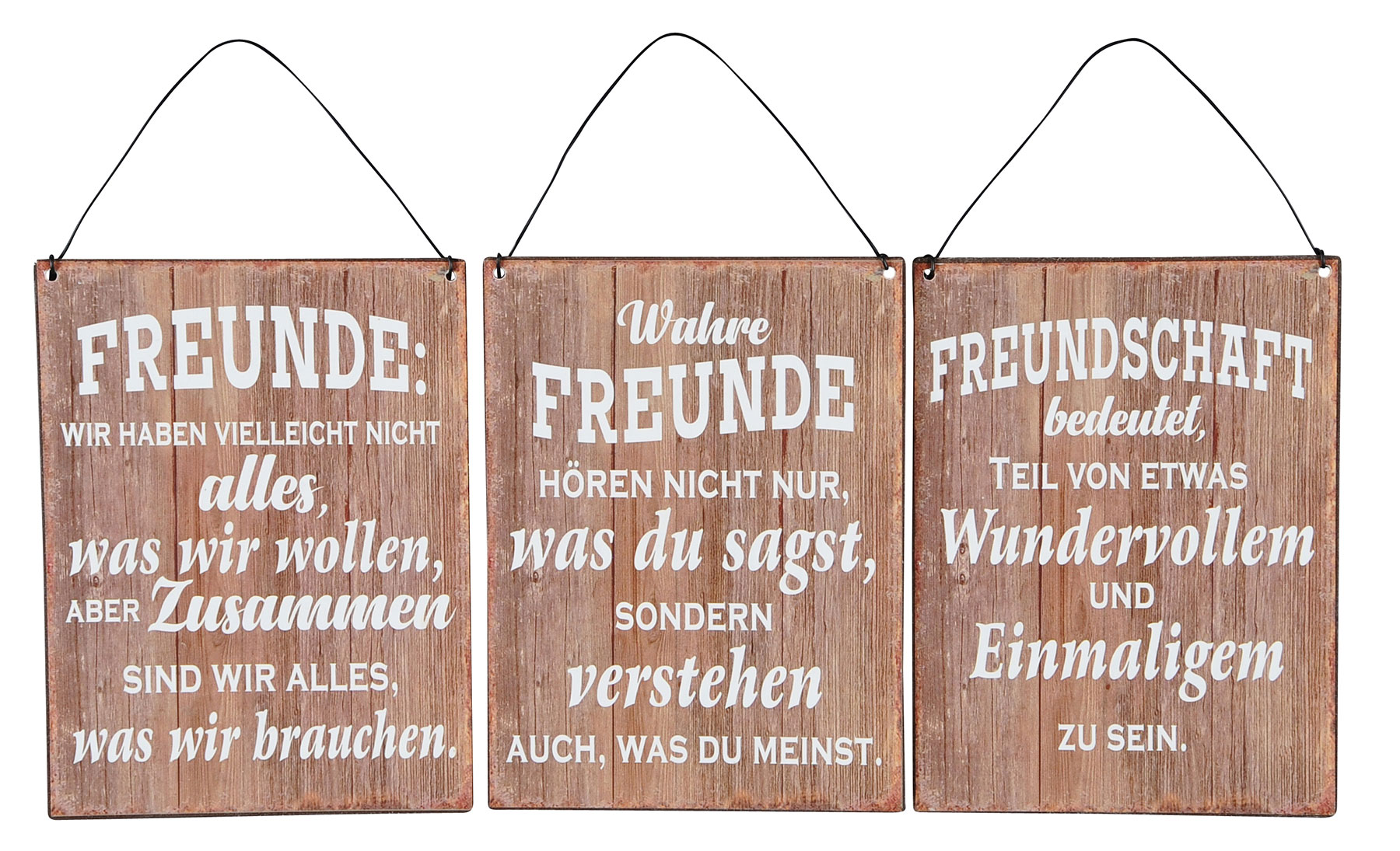 3er Set Blechschilder H20cm Freundschaft Sprüche Braun Wandbild Wanddeko Deko