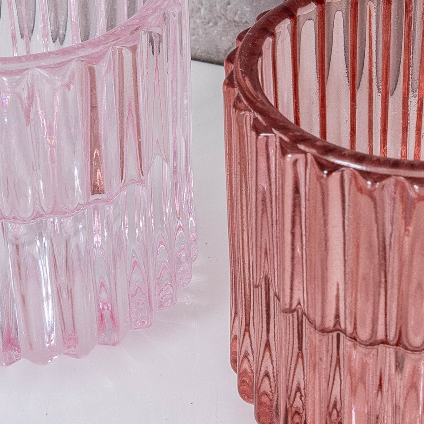 2er Set Kerzenhalter Teelichthalter Glas Rosa Pink 2in1 Stabkerze Tischdeko