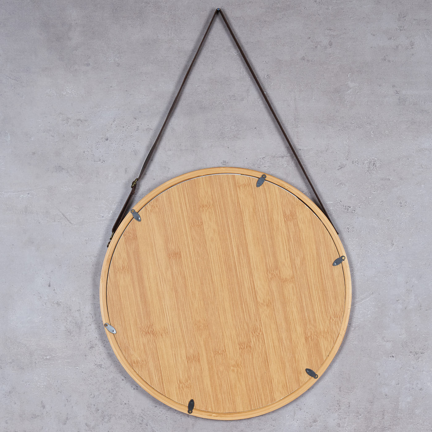 Spiegel 38cm Rund Bambus Holz Kunstleder Wandspiegel Flurspiegel Wanddeko Deko