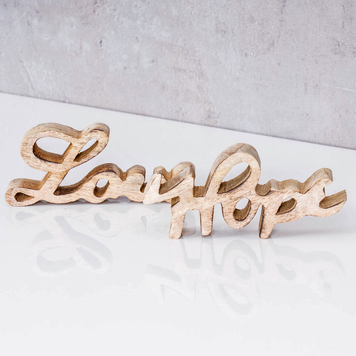 Schriftzug Set Love Hope BxH 14x7cm Braun Mango Holz Natur Deko Aufsteller Liebe